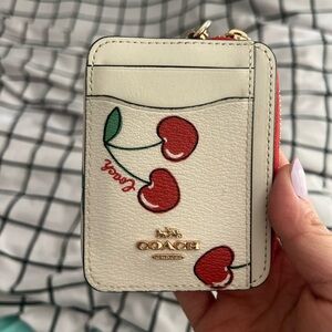 Coach Zip Card Case With Heart Cherry Print